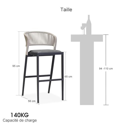 PURPLE LEAF Chaise de Bar d'Extérieur en Aluminium avec Coussin, Dossier Haut et Repose-Pieds pour Terrasse et Cuisine, 