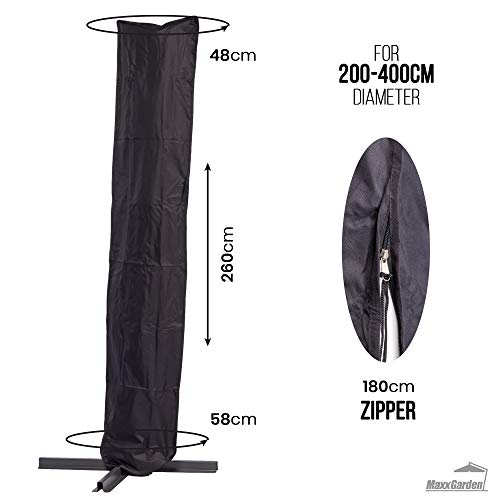 MaxxGarden Housse de Protection pour Parasol déporté avec Fermeture Éclair et Cordon de Serrage - 200-400 cm Noir - Dura