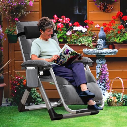 Chaise Zero Gravity MOPHOTO Gris robuste et confortable pour extérieur, supports 200 kg, intérieur rembourré, table d'ap