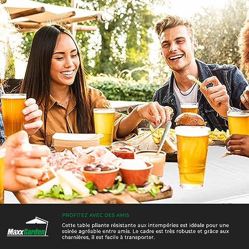 MaxxGarden Table Pliante Blanc - Tables de Pique-Nique Pliable pour Extérieur et intérieur - 180 x 74 x 74 cm - Idéale p