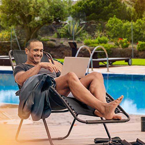 MaxxGarden Chaise Longue Pliant Noire pour Jardin - Relax Jardin Exterieur Résistante aux Intempéries avec Oreiller Vent